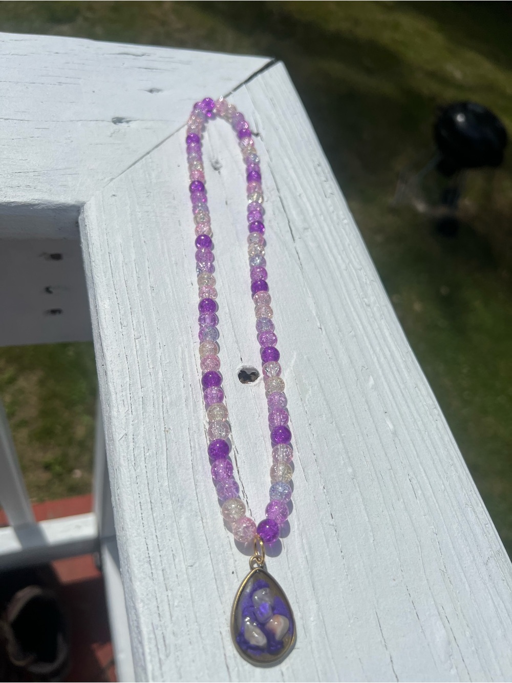 Purple Glass Beaded Teardrop Pendant Necklace - Women Jewelry